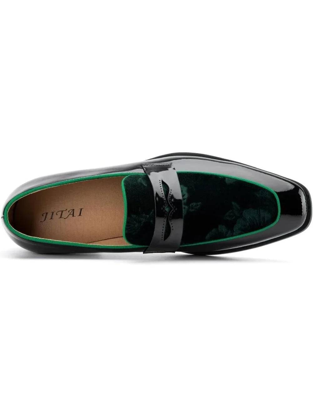 Men's Green31 Rubber Velvet Loafers Low Heels Round Toe Tuxedo Wedding Shoes